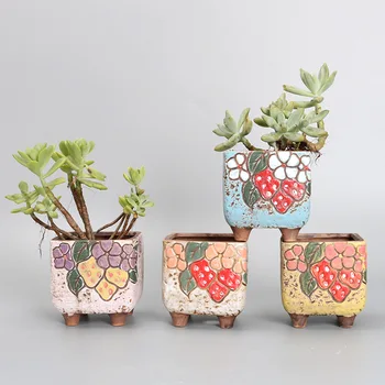 Корейский Рельефный горшок для сочных цветов с ручной росписью, грубая керамика ручной работы, дышащий горшок для растений для большого пальца