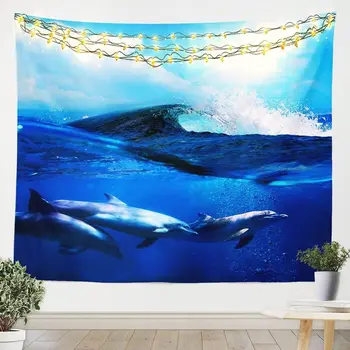 Настенный гобелен с дельфином Океан Настенный 3D Гобелен Украшение из гобелена с дельфином Настенный гобелен для гостиной Спальни
