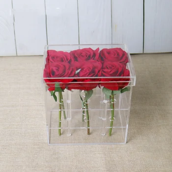 Новая прозрачная акриловая коробка для цветов на 6 отверстий, свадебный подарок на День Святого Валентина, Коробка для роз Ручной работы, Акриловая коробка для хранения роз с крышкой Оптом